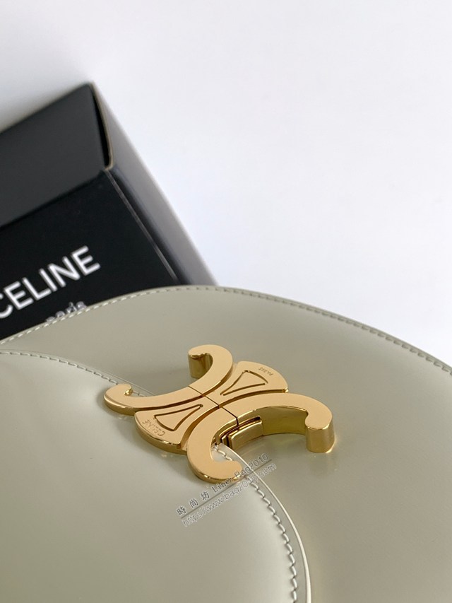 Celine專櫃2022新品TEEN BESACE TRIOMPHE鏈條亮澤牛皮革手袋 賽琳白色全皮凱旋門馬鞍包 sldj2393